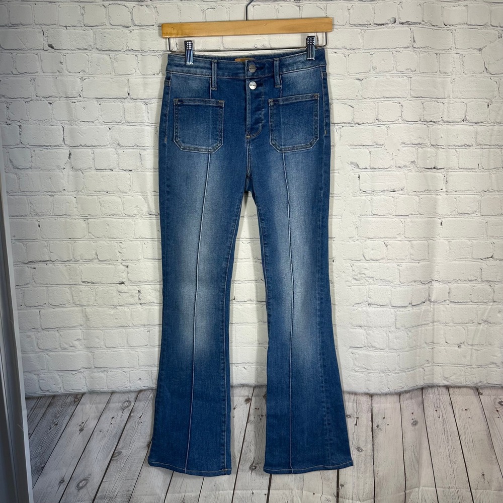 Driftwood Rosie Classic Fit Flare Jeans Medium Wash High Rise Front Pocket 25x34